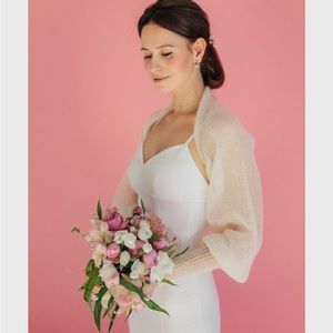 Bridal Jacket White Bridal Bolero Lace Cape Wrap Mohair Silk size small